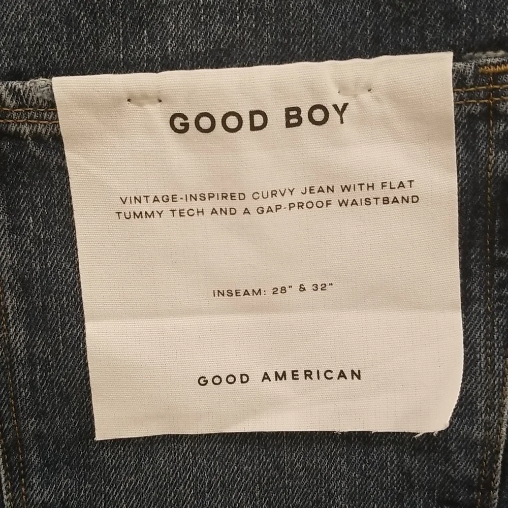💕GOOD AMERICAN💕 Good Boy Side Frayed Straight Leg Jeans ~ Blue 818 8/29 NWT